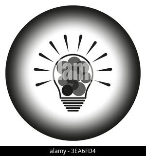 Lightbulb idea icon. Circle core symbol. Monochrome Vector style. Knowledge bulb focus. Manual vector only. No autotrace used. EPS 10. Stock Vector