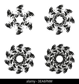 Grunge radial Vector. Brush stroke set. Abstract ink pattern. Circular splash symbol. Manual vector only. No autotrace used. EPS 10. Stock Vector