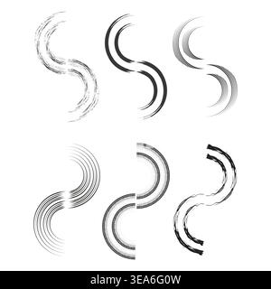 Curve brush set. Motion line Vector. Black stroke detail. Fluid shape group. Manual vector only. No autotrace used. EPS 10. Stock Vector