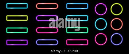 Glowing neon UI buttons set on dark background. Vector design for web and apps. Stock Vector