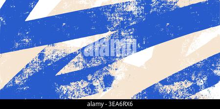Grunge ink roller background. Bold blue brayer strokes with distressed grain texture and rough painted stripes. Abstract linocut poster backdrop Stock Vector