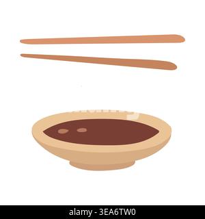 Food asian illustration with vector isolated background for japanese soy sauce. Cooking design cuisine with food plate chinese for japan black icon Stock Vector