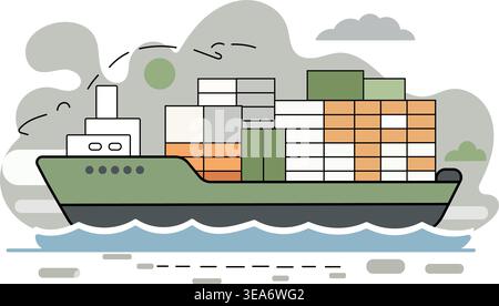 Container Ship Logistics Illustration – Cargo Shipping, Maritime Transport and Global Trade Concept Stock Vector