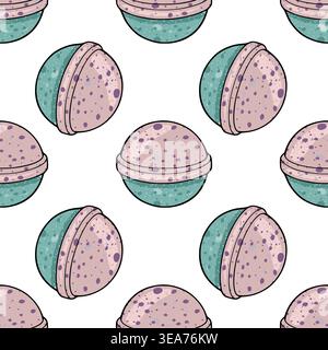 Seamless vector pattern of bath bombs with pastel pink and teal speckled texture Stock Vector
