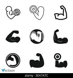 Biceps icon. Symbol of strength, health or bodybuilding. Pictogram of sport, tone or athlete. Stock Vector