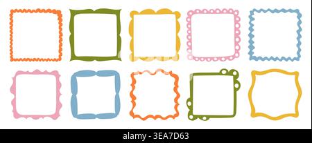 Doodle wave curve edge frame Stock Vector