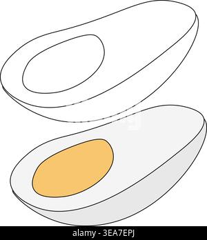 Logo icon of a boiled half egg. Flat sliced boiled egg Logo icon isolated hand drawn illustration. Vector graphic line art. Perfect for cafe logo, bra Stock Vector