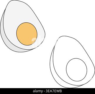 Half hard boiled egg Logo icon isolated hand drawn illustration. Vector graphic line art. Silhouette sign for logo, print, comics, fashion, pop art, b Stock Vector