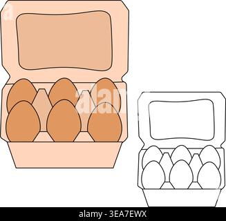 Egg In Box Cartoon Illustration Vector tray Logo icon isolated hand drawn illustration. Vector graphic line art. For poster, invitation, backdrop, ad, Stock Vector