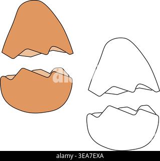 Broken egg shell isolated on white background. Logo icon isolated hand drawn illustration. Vector graphic line art. Banner, poster, wrapping paper, st Stock Vector
