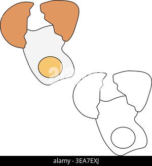 Cracked chicken egg. Broken hen egg with smashed eggshell cartoon style, Logo icon isolated hand drawn illustration. Vector graphic line art. organic Stock Vector