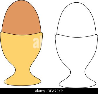 Nutritious breakfast with boiled egg served in egg cup, perfect start to the day Logo icon isolated hand drawn illustration. Vector graphic line art. Stock Vector