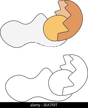 Cracked Egg Logo icon isolated hand drawn illustration. Vector graphic line art. Kitchen Cooking Ingredients Morning Protein Omega Breakfast Illustrat Stock Vector