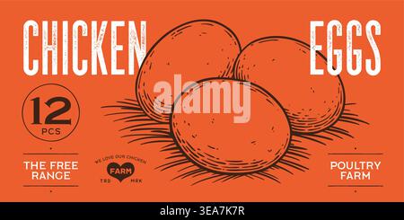 Chicken, hen with nest, eggs. Vintage artwork Stock Vector