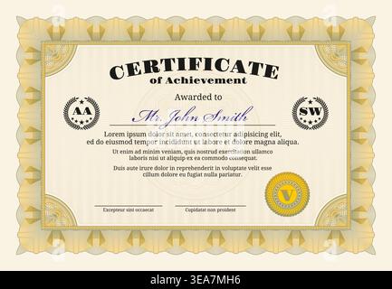 Certificate diploma with guilloche frame for award Stock Vector