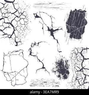 Grunge surface cracks, wall splits, road fractures Stock Vector