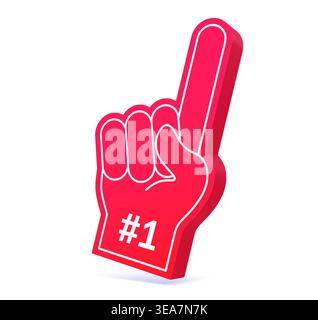 Number one winner 3d fan glove, foam red hand Stock Vector