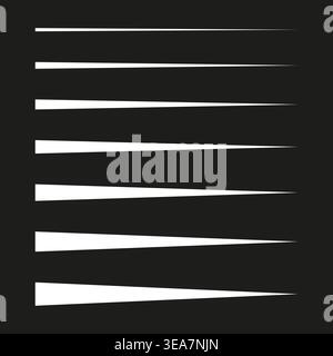 Tapered lines set. Sharp cone shapes. Vector stripe pattern. Minimalist graphic. Manual vector only. No autotrace used. EPS 10. Stock Vector