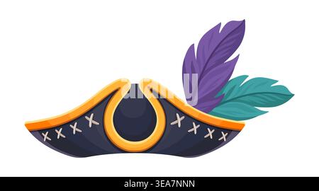 Cartoon pirate tricorn hat with feathers Stock Vector