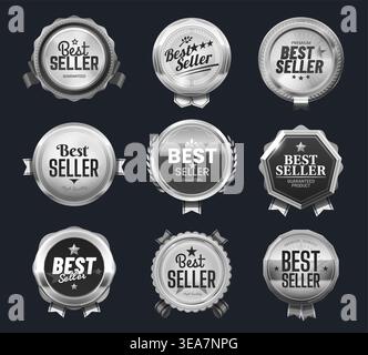 Bestseller silver labels, badges, tags and seals Stock Vector