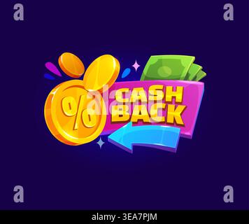 Cash back icon, cash back reward with golden coins Stock Vector