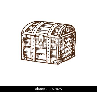 Vintage wooden pirate treasure chest with lid Stock Vector