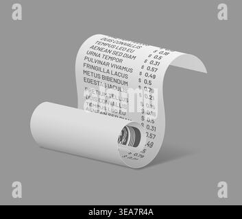 Paper cash receipt with barcode, slip mockup Stock Vector