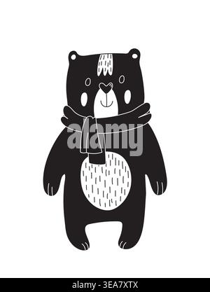 Cute cartoon bear in scarf. Vector illustration Stock Vector