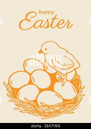 Easter chick and eggs card. Vector illustration Stock Vector