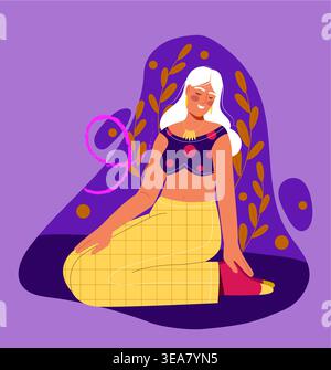 Relaxed woman in vibrant style. Vector illustration Stock Vector