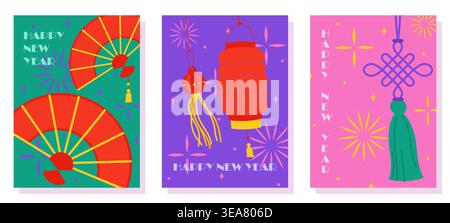 Chinese New Year festive cards. Vector illustration Stock Vector