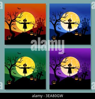 Halloween scarecrow set. Vector illustration Stock Vector