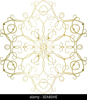 Golden mandala with six beams. Snowflake of swirls Stock Vector
