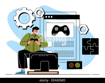 Game development concept scene. Vector illustration Stock Vector