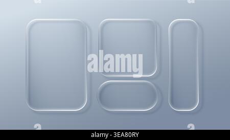 Liquid transparent button effect rectangle shape background technology tech square. Frosted blue glossy gradient features futuristic glow with Stock Vector