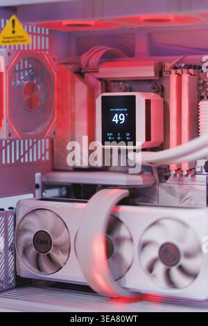 Modern PC Cooling System with Digital CPU Temperature Display Stock Photo
