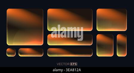 Modern set of glowing neon orange frames with rounded corners on a dark background, ideal for banners and UI. Vector illustration Stock Vector