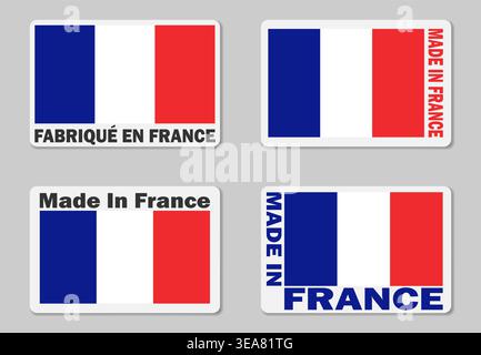 Made in France label sticker, vector set. Merchandise tag with French flag Stock Vector