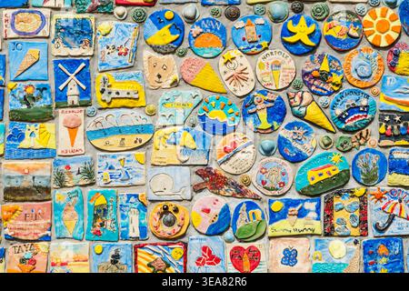 Decorative tiles at Hunstanton, Norfolk. Made by members of the public during Art Workshops led by local artist Kate Dunbar. Stock Photo