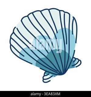 Flat style scallop shell with hand drawn linear doodle sketches, illustration of a seafood delicacy bivalve. Vector illustration Stock Vector