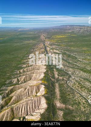 View from above of the giant earthquake prone San Andreas fault in Central California Stock Photo