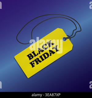 Black Friday tag. Yellow label on blue background. Vector illustration for sale design Stock Vector