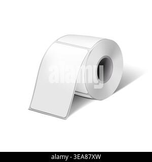 Rectangular label sticker roll vector mockup. Blank adhesive labels on bobbin mock-up Stock Vector