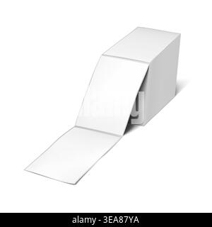 Rectangular label sticker tear-off line for thermal printer - realistic vector mock-up. Blank white fanfold adhesive labels stack - mockup Stock Vector