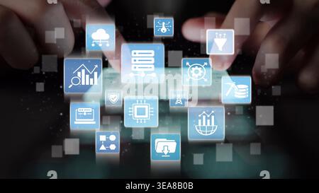 Concept of big data processing and analysis using big data architecture enables insights, big data visualization, and big data integration. Funnel Stock Photo
