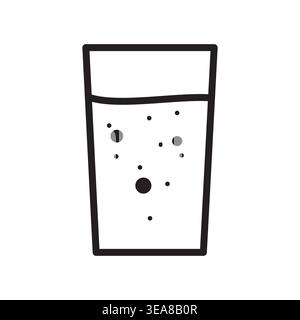 A simple minimalist Vector icon of a glass filled with a sparkling beverage and effervescent bubbles, depicting a refreshing drink. Stock Vector