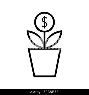 A conceptual Vector illustration depicting a plant in a pot with a dollar sign representing financial growth and investment. Stock Vector