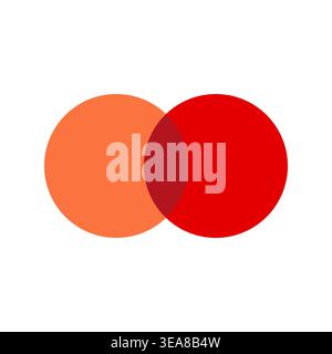 A clear Vector graphic featuring two overlapping circles, one orange and the other red, with a darker color created in their intersection. Stock Vector