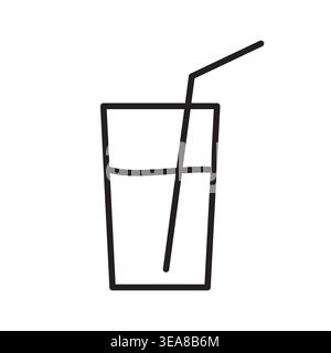 A simple outline Vector icon illustrating a refreshing beverage in a glass with a drinking straw, representing hydration and drinks. Stock Vector