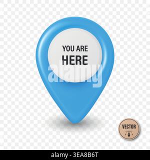 Vector 3d Realistic Blue Map Pin Icon. Location Marker. Map Pin Symbol, Map Pin Badge for GPS, Navigation, Address, Place Pointer Stock Vector